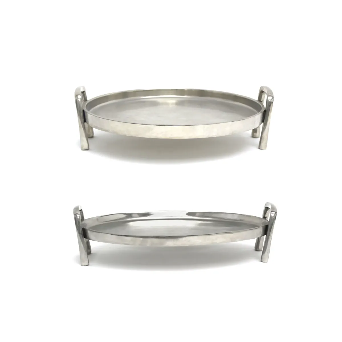 Silver Round Shiny Footed Alu Tray