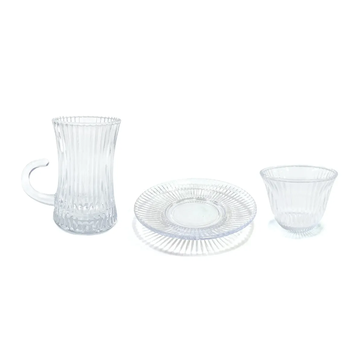 Transparent Ribbed Pattern Coffee and Tea Cup set of 6