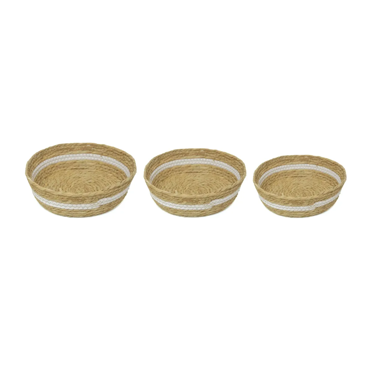 White Mid Bamboo Basket Set of 3 Storage Decor