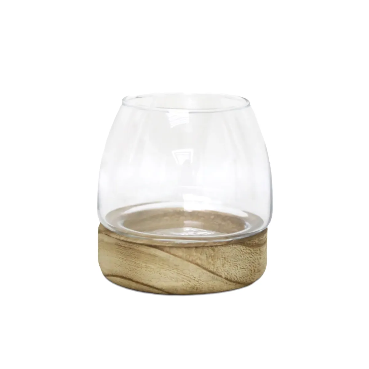 Wooden Support Base Glass Vase