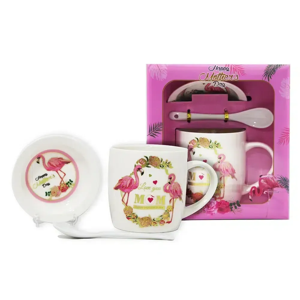 “Love You Mom” Flamingo Mug & Spoon Set – Mother’s Day Collection Tea & Coffee Set