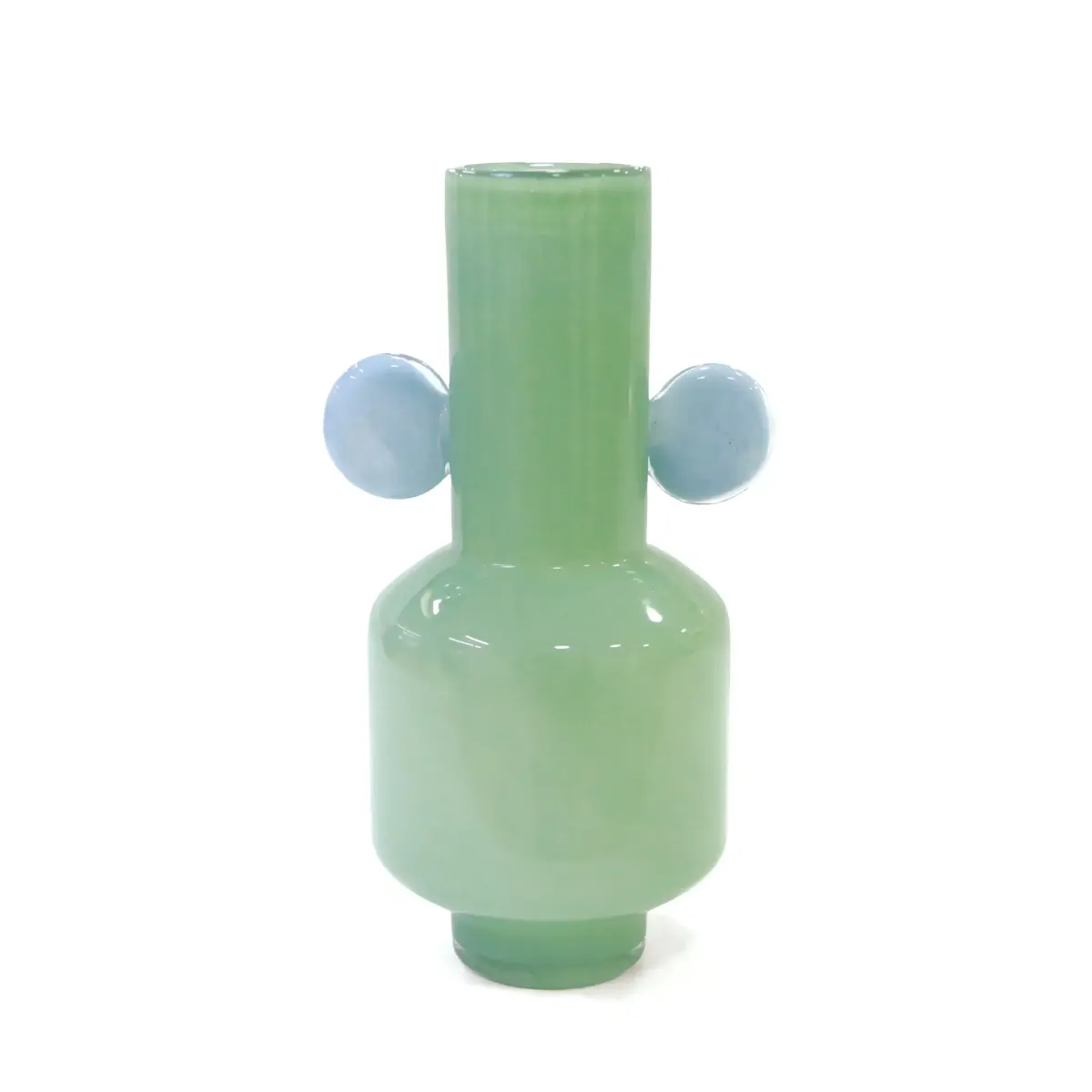 Blue Circle Handle Green Glass Vase