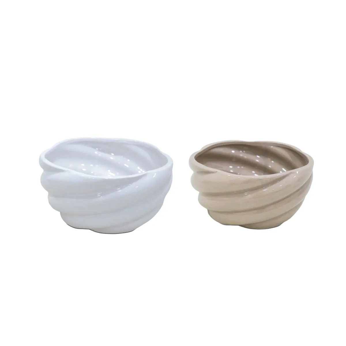 Round Shiny White Swirl Buffy Ceramic Pot