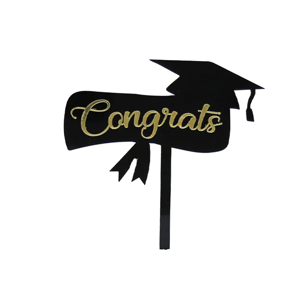 Black Graduate “Congrats” Plexi Cake Topper – Celebrate Success in Style!
