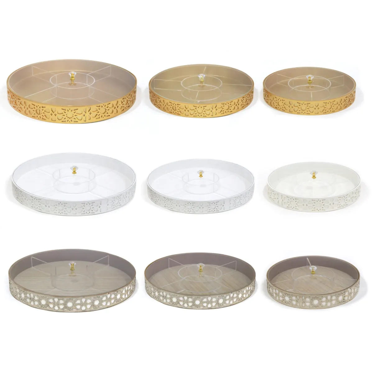 Plexi Cover Round Arabesque Separation Tray – Elegant Islamic Decoratives for Ramadan & Stylish Serving Solution