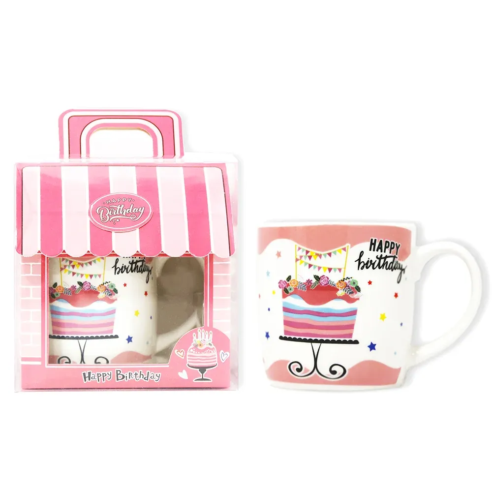 “Happy Birthday” Mug Packed In Pink House Shape