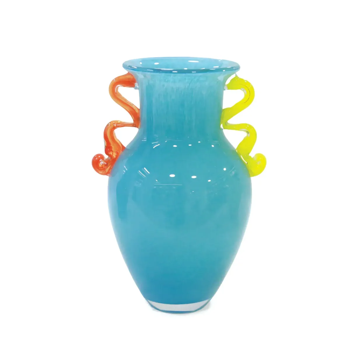 Shaped Colored Handle Turquoise Glass Vase
