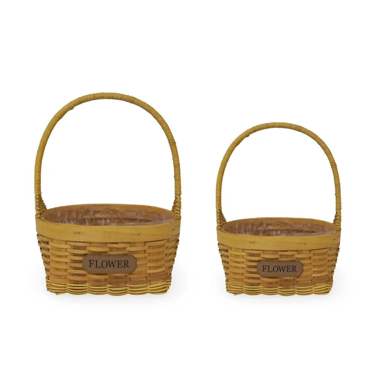 Oval Wooden Bamboo “Flower” Basket With Handle Set