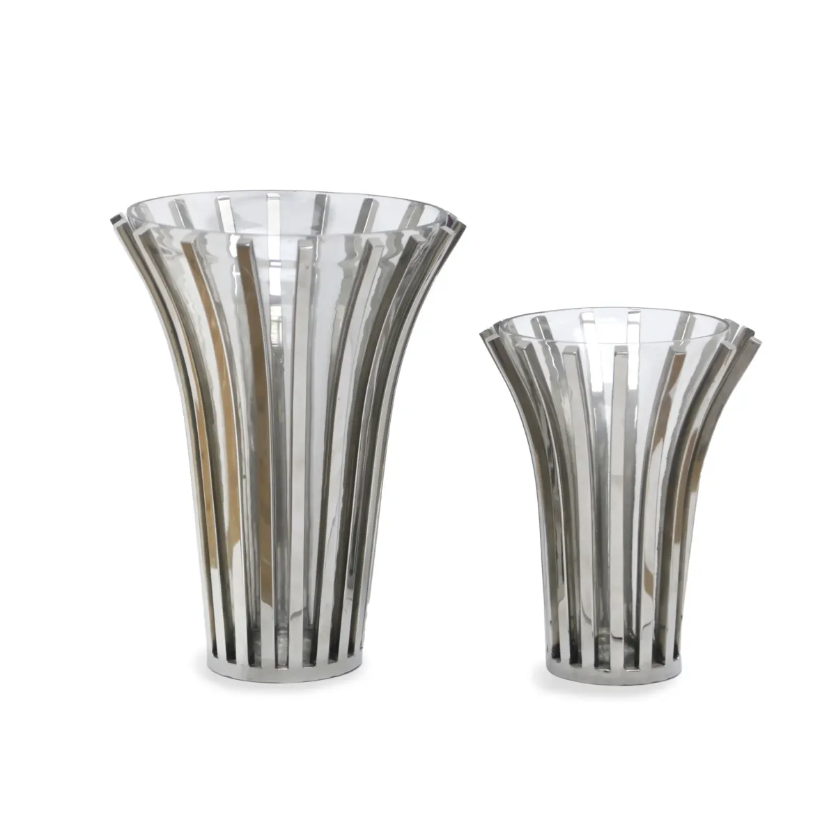 Thick Stripped Stainless Steel Glass Vase – Modern Centrepiece