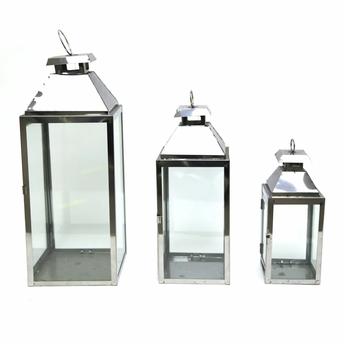 Elegant Illuminations: Round Top Ring Handle Nickel Rim Glass Lantern for Ramadan Decor