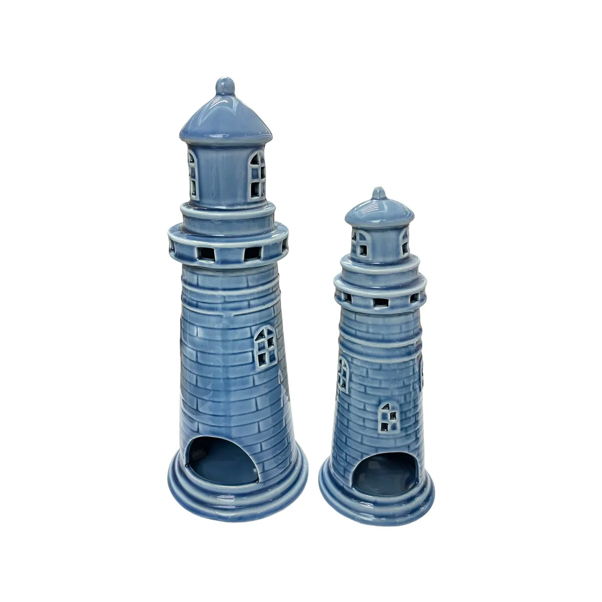 Blue Ceramic Lighthouse – Coastal Accent Figurine