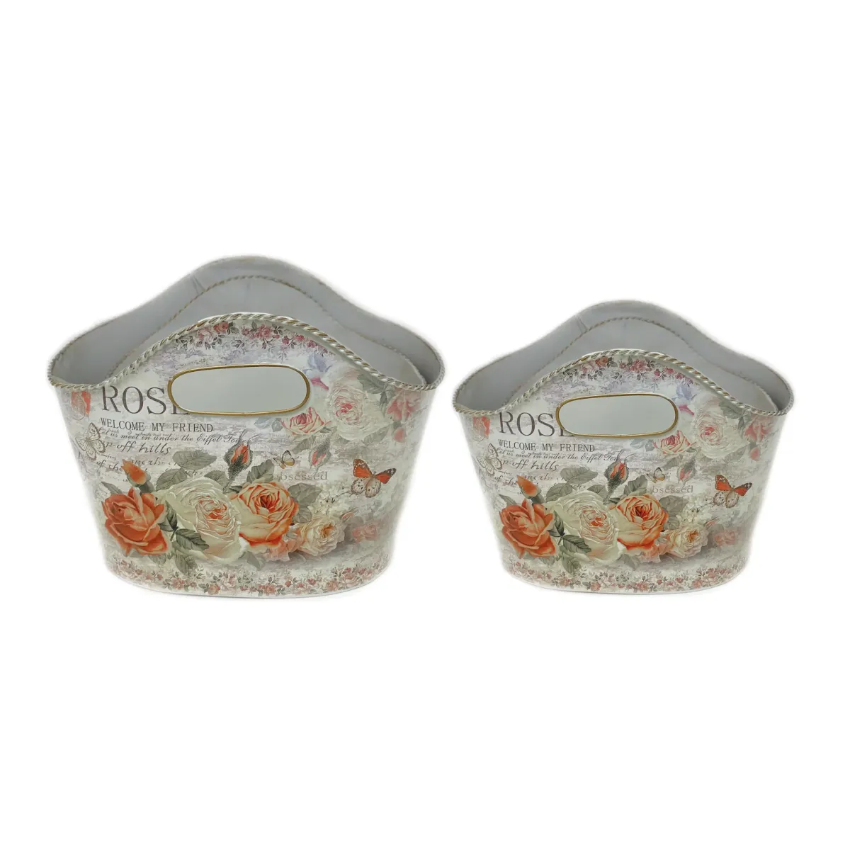 Bag Shape White Rose Countryside Plant Pot Set