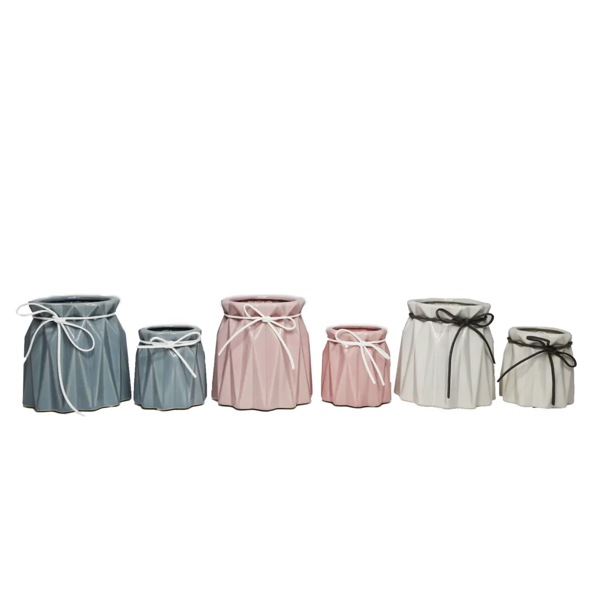 Wide Ribbed Vase With Rope Around Neck