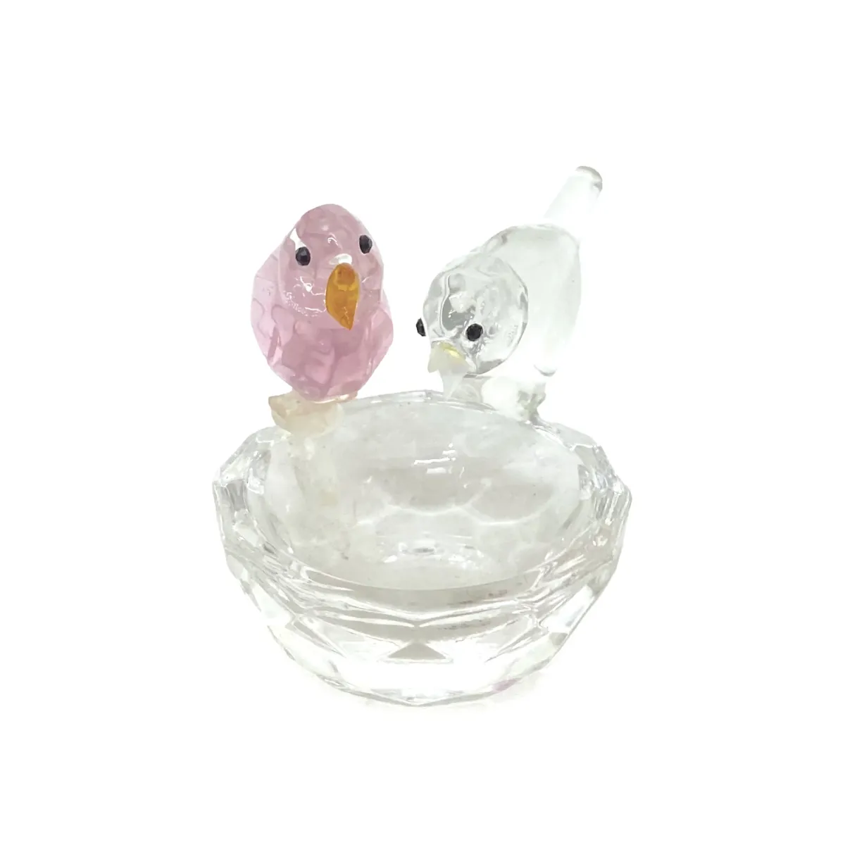 Two Crystal Birds Standing On Water Pot