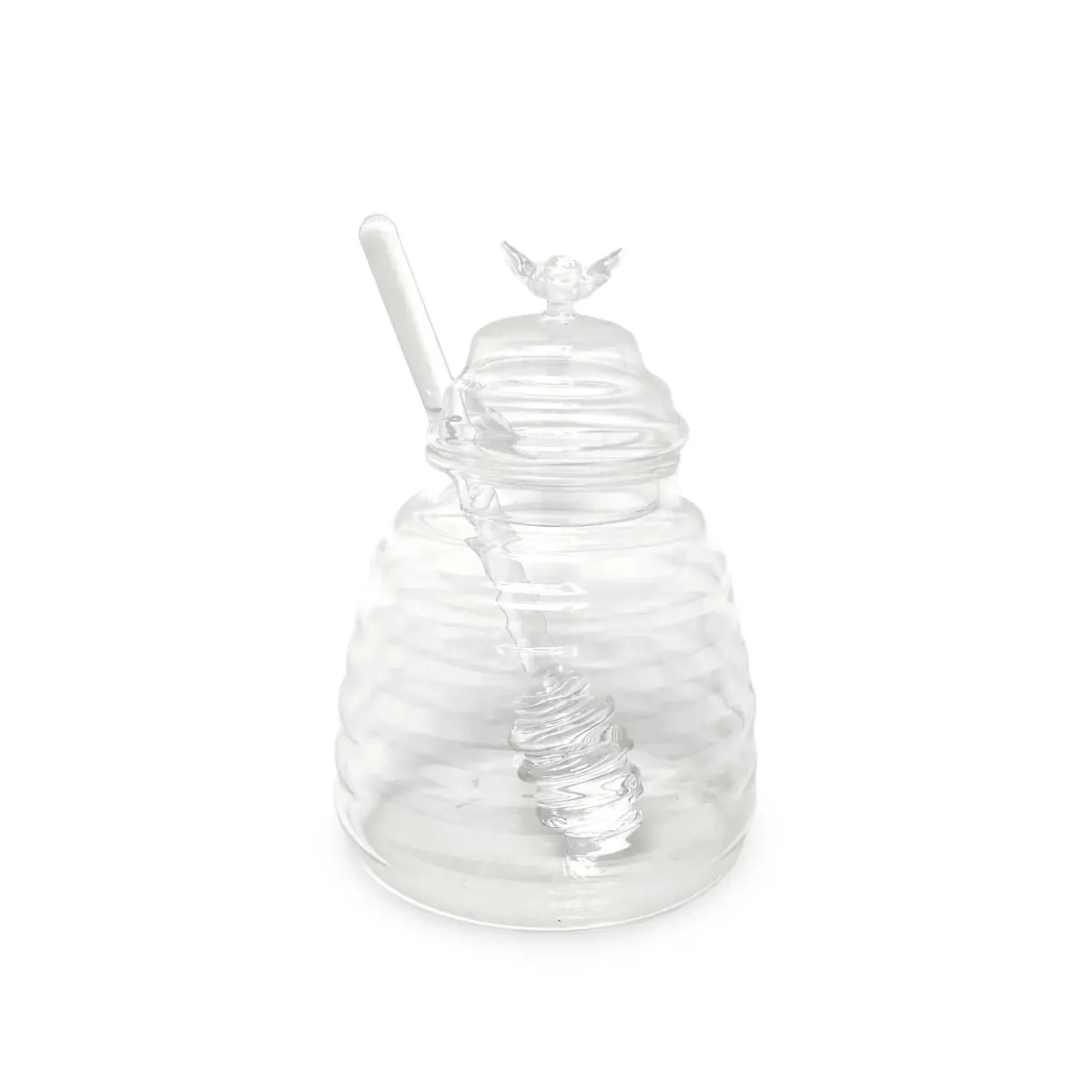 Oval Honey Jar With Glass Cover & Dipper