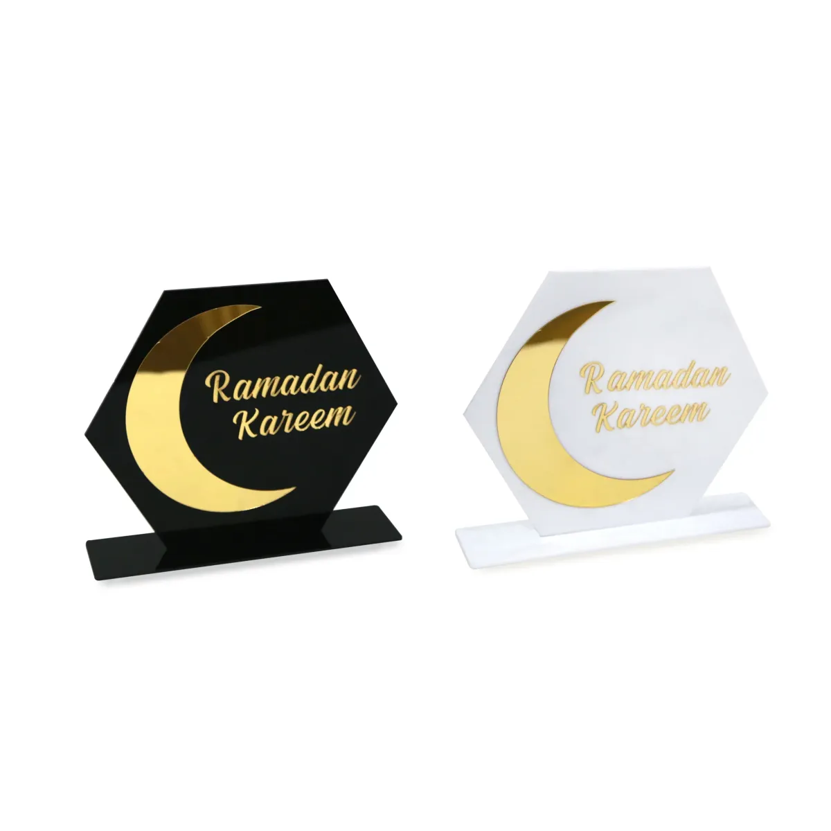 Ramadan Kareem” Hexagonal Crescent Decorative Stand – Stylish and Inspirational Ramadan Decoratives