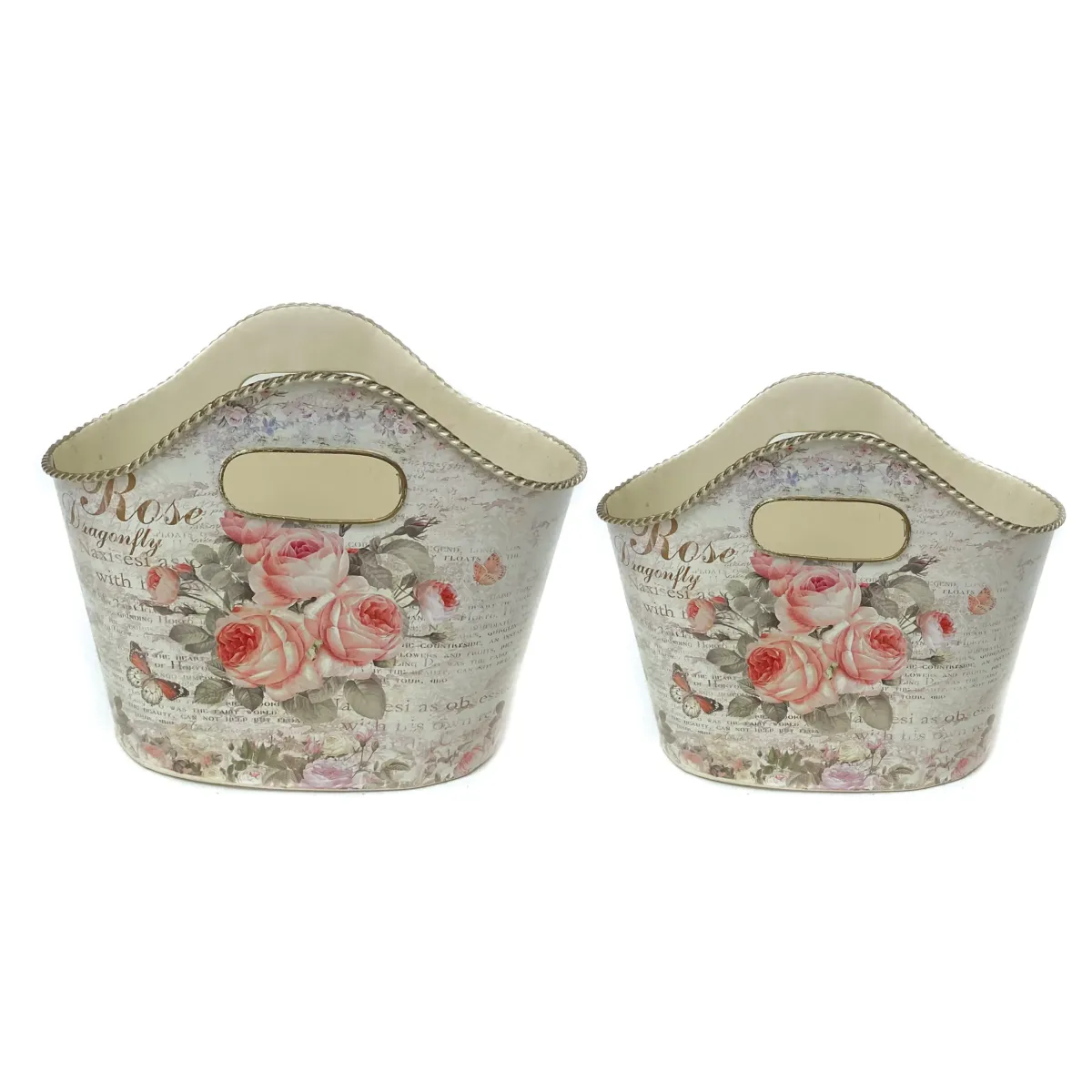 Bag Shape Ivory Rose Countryside Plant Pot Set