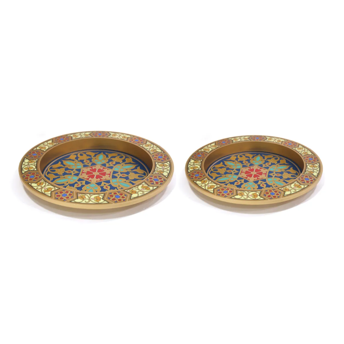 Gold with Islamic Pattern Round Wooden Tray – Elegant Serving Tray for Ramadan and Home Decor