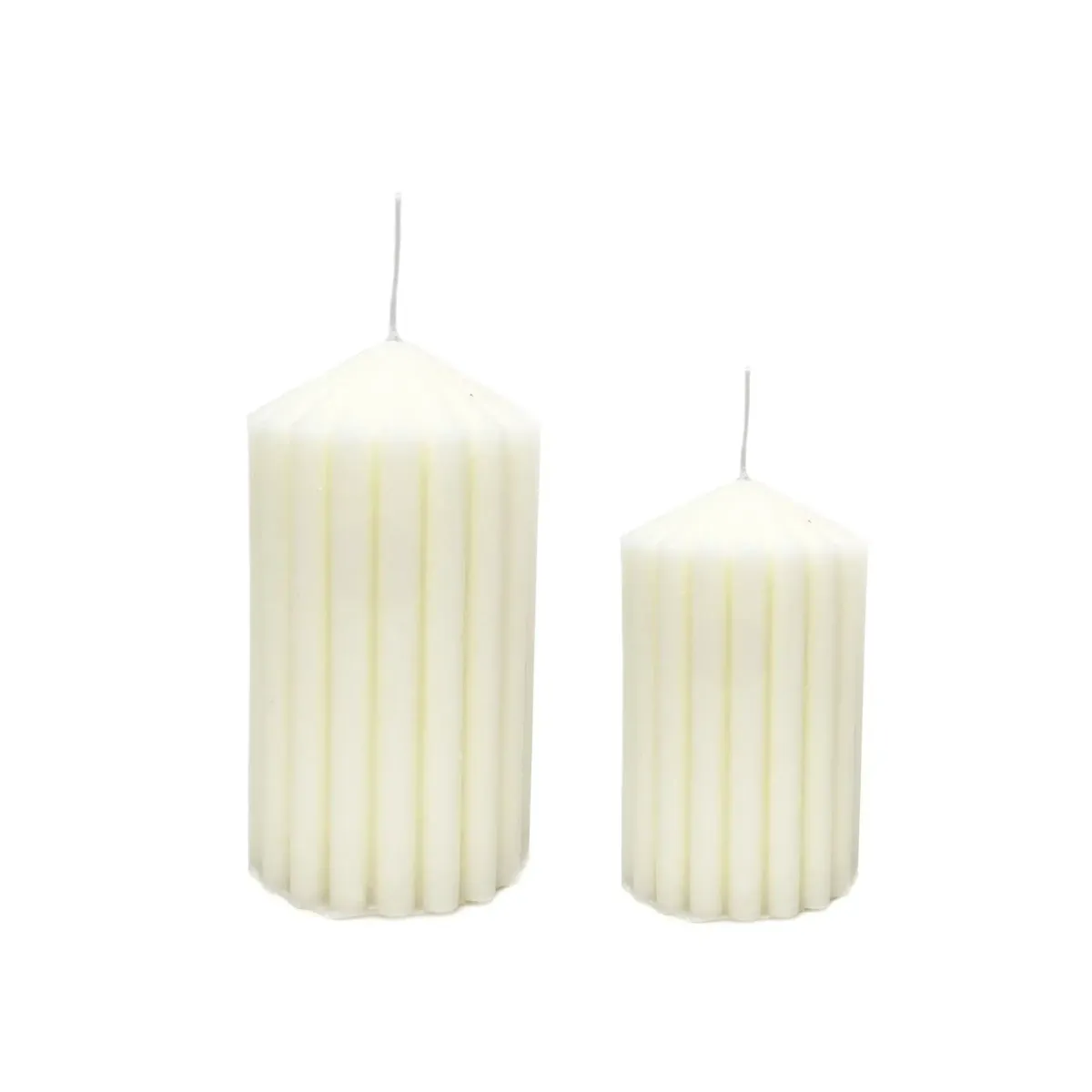 Ivory Ribbed Handmade Cylinder Shaped Candle