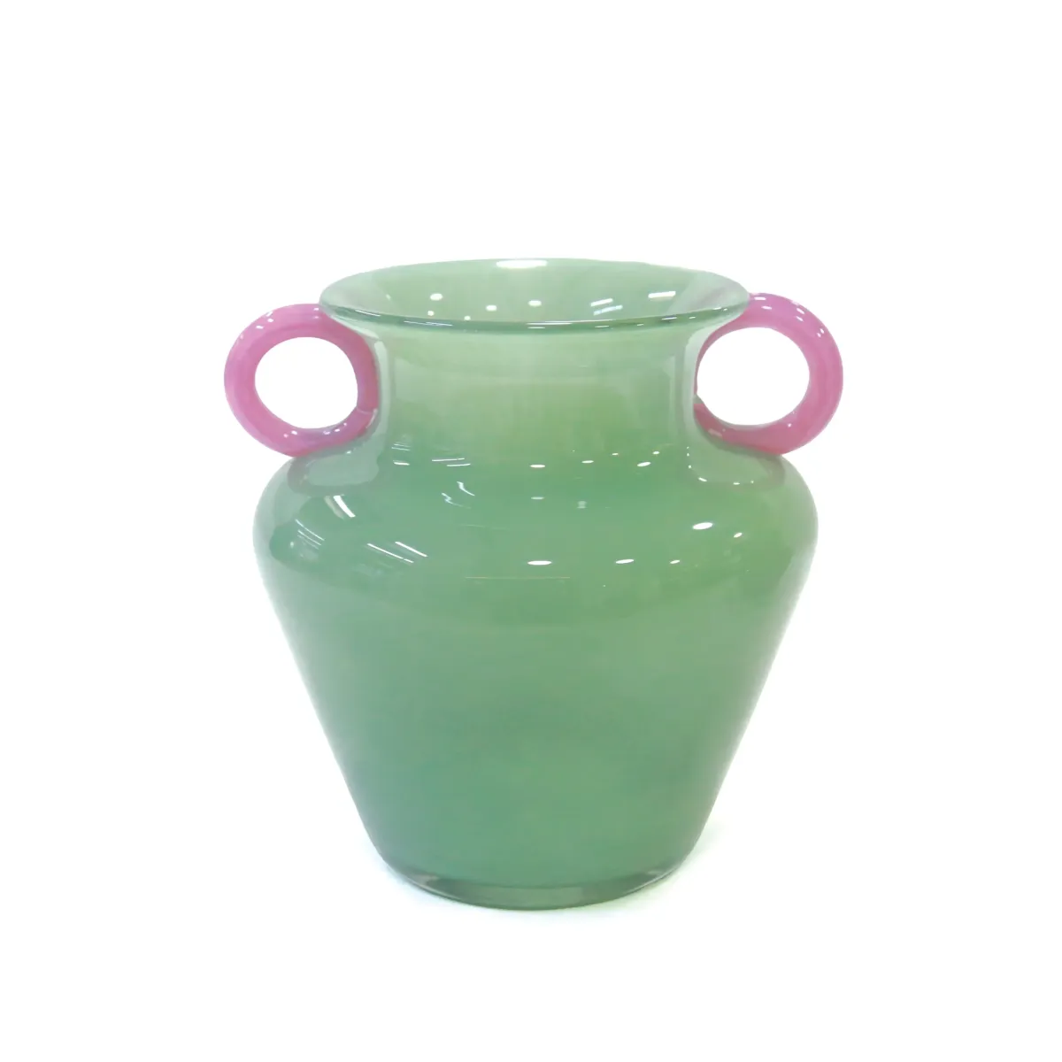 Colored Handle Green Glass Vase