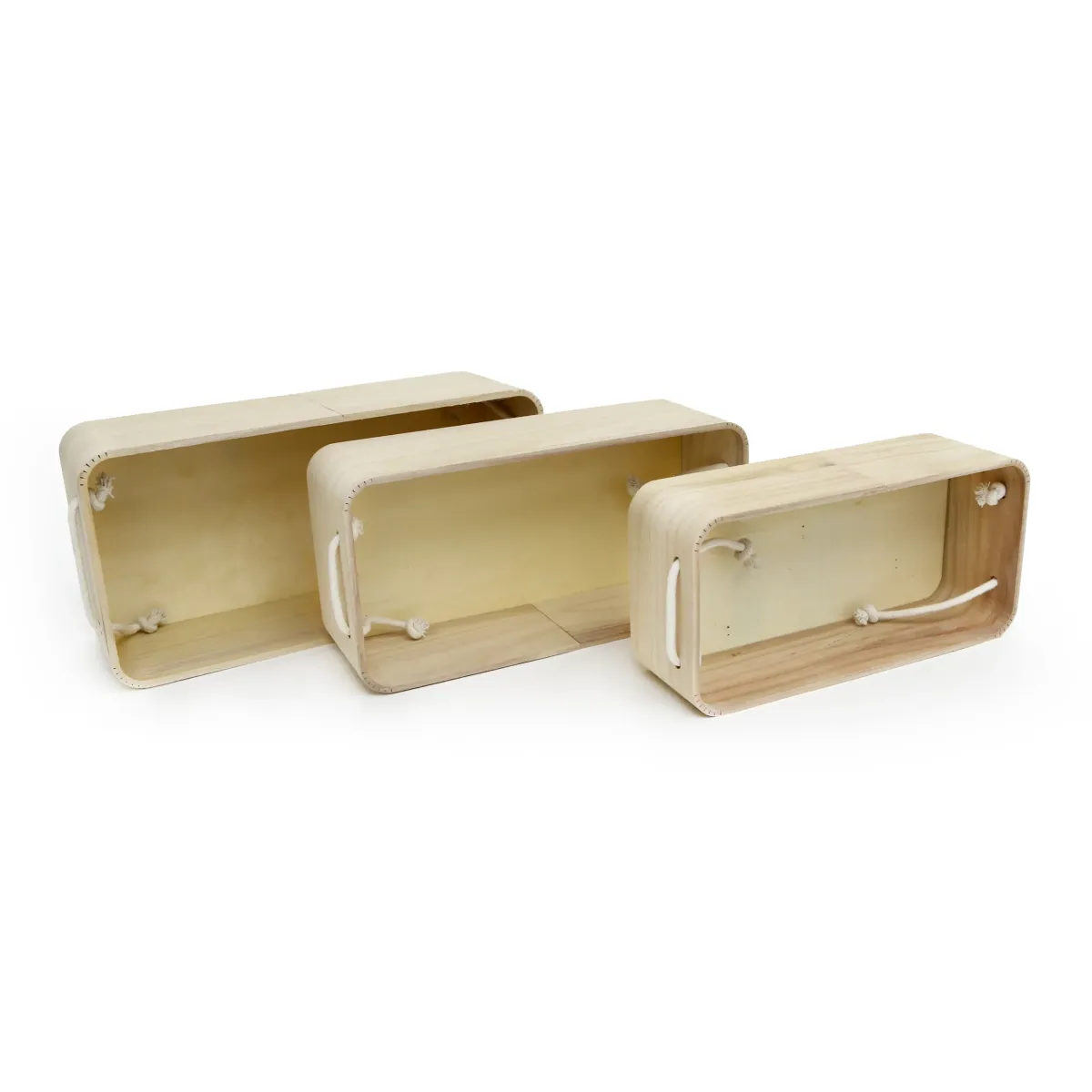 Natural Rectangle Bullnose Edged Deep Wooden Tray With Rope Handle