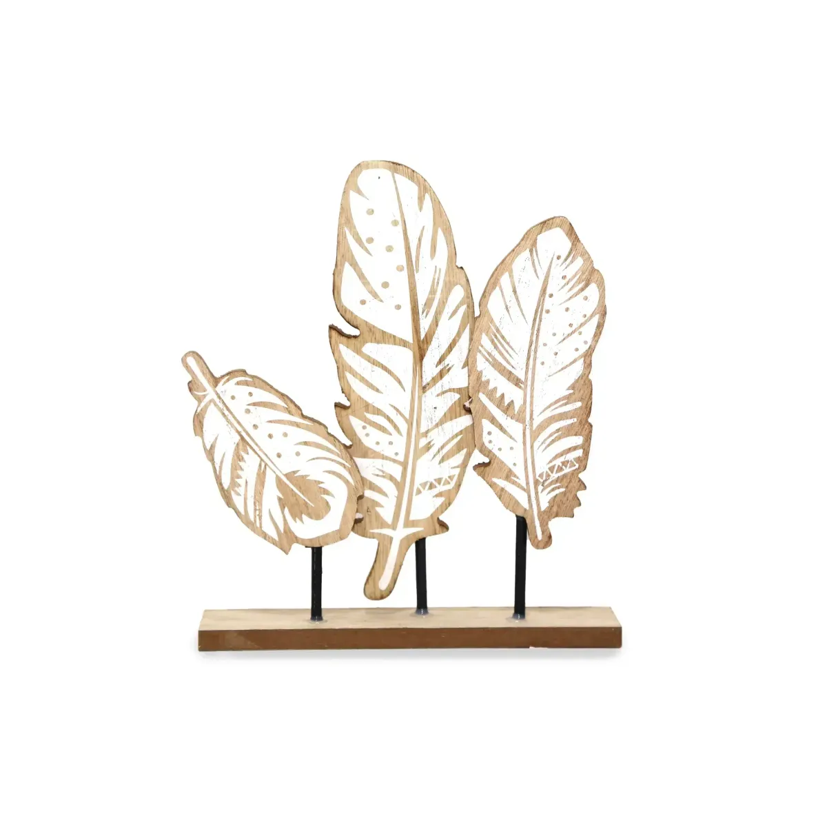 Stand Of 3 Wooden Feathers