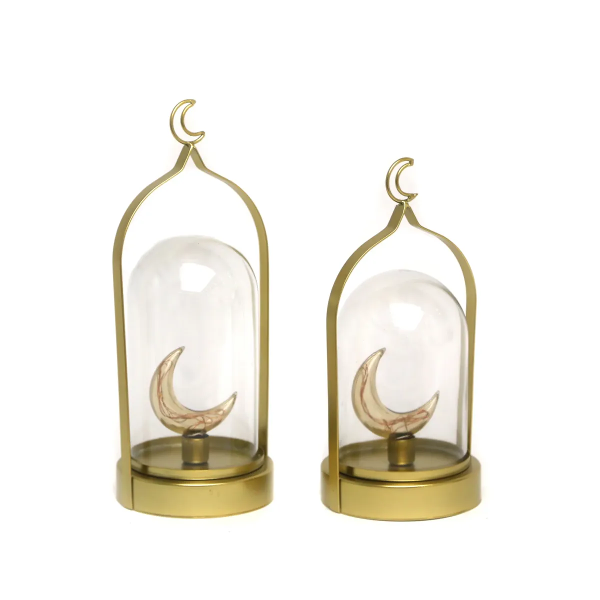 Gold Metal Dome-Shaped Lantern with LED Moon – Decorative Ramadan Lighting