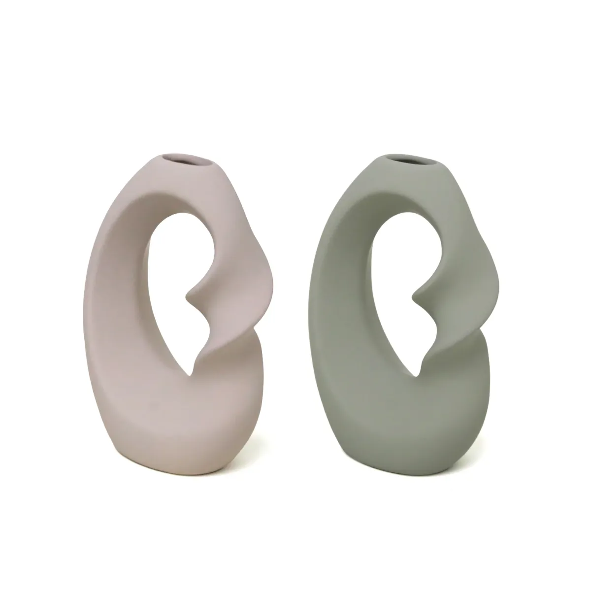 Mid‑Open Swirl‑Side Ceramic Vase – Beige, Viola or Purple