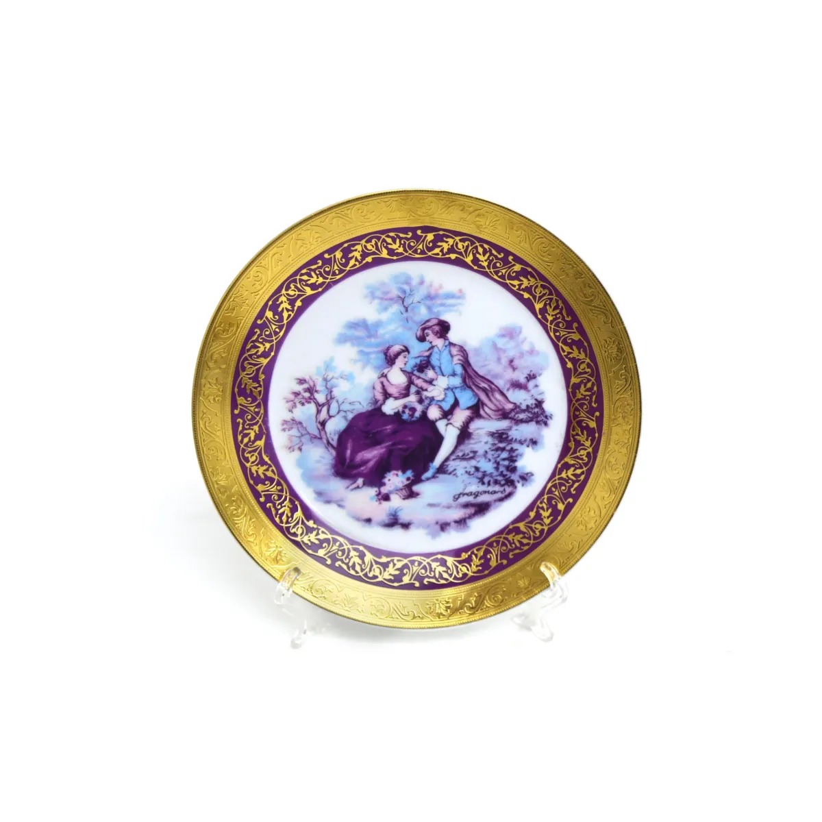 Golden Rim Round Romeo & Juliet Limoges Glass Plate