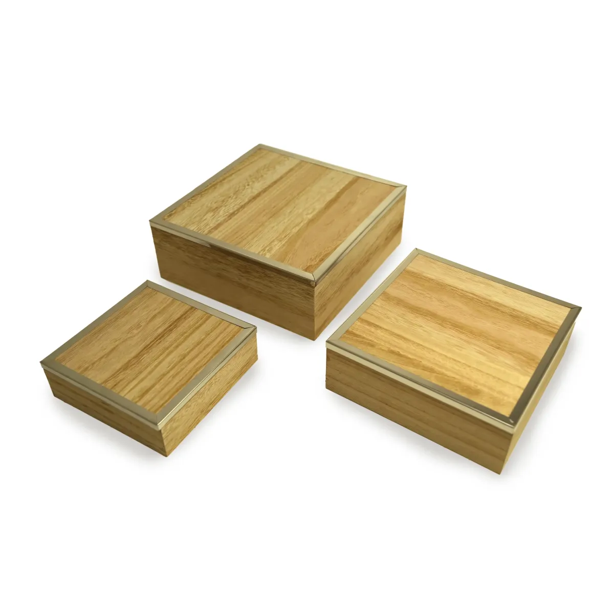Wooden Square Box With Steel Rimmed Cover