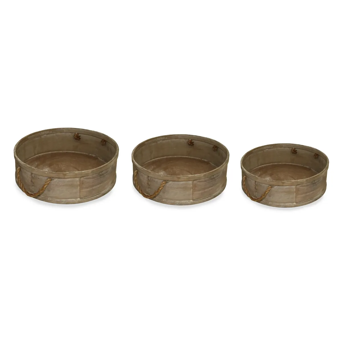 Round Wooden Planter With Jute Handles