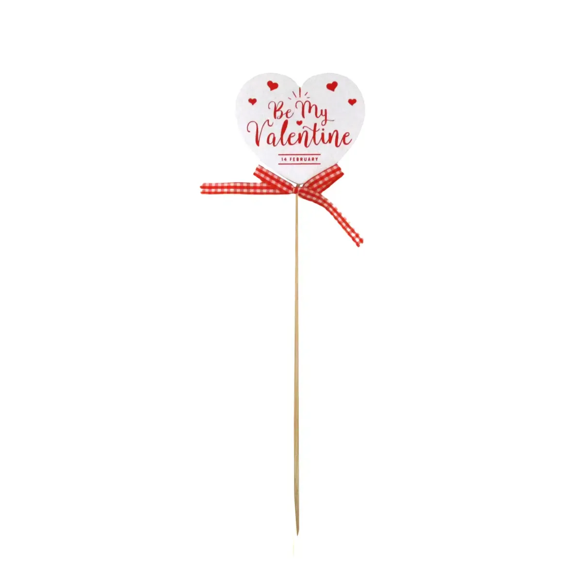 “Be My Valentine” White Heart  Bow Tied Stick