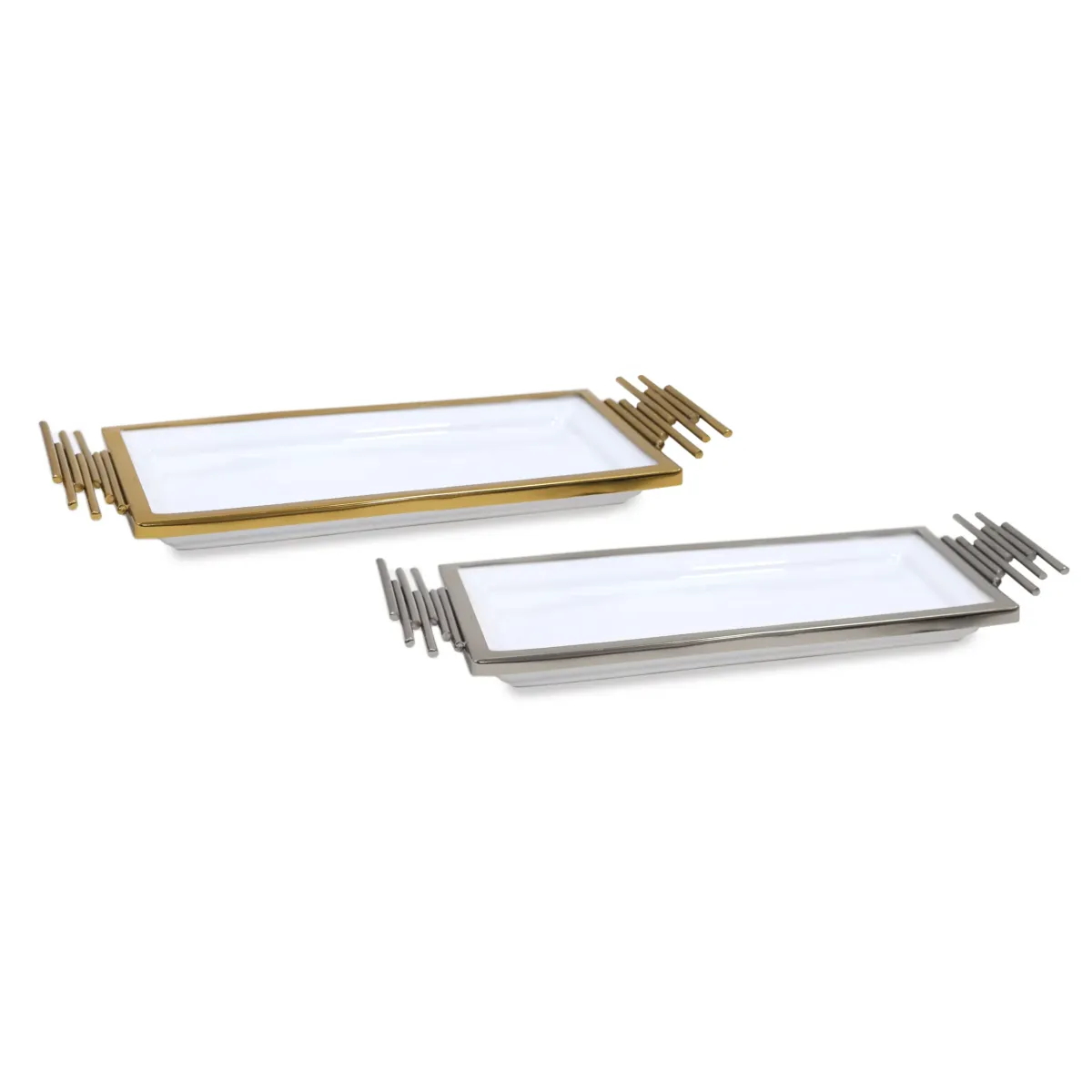 White & Plated Metal Ceramic Tray