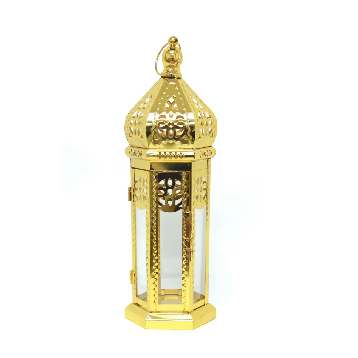 Gold Tall Pattern Metal Lantern – Elegant Decor Lantern