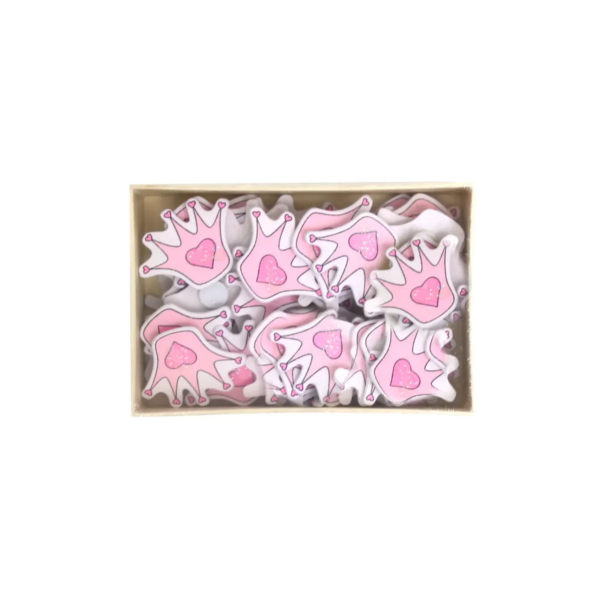 Mid‑Glitter Heart Crown Wooden Motif 10×10 cm – 48 pcs