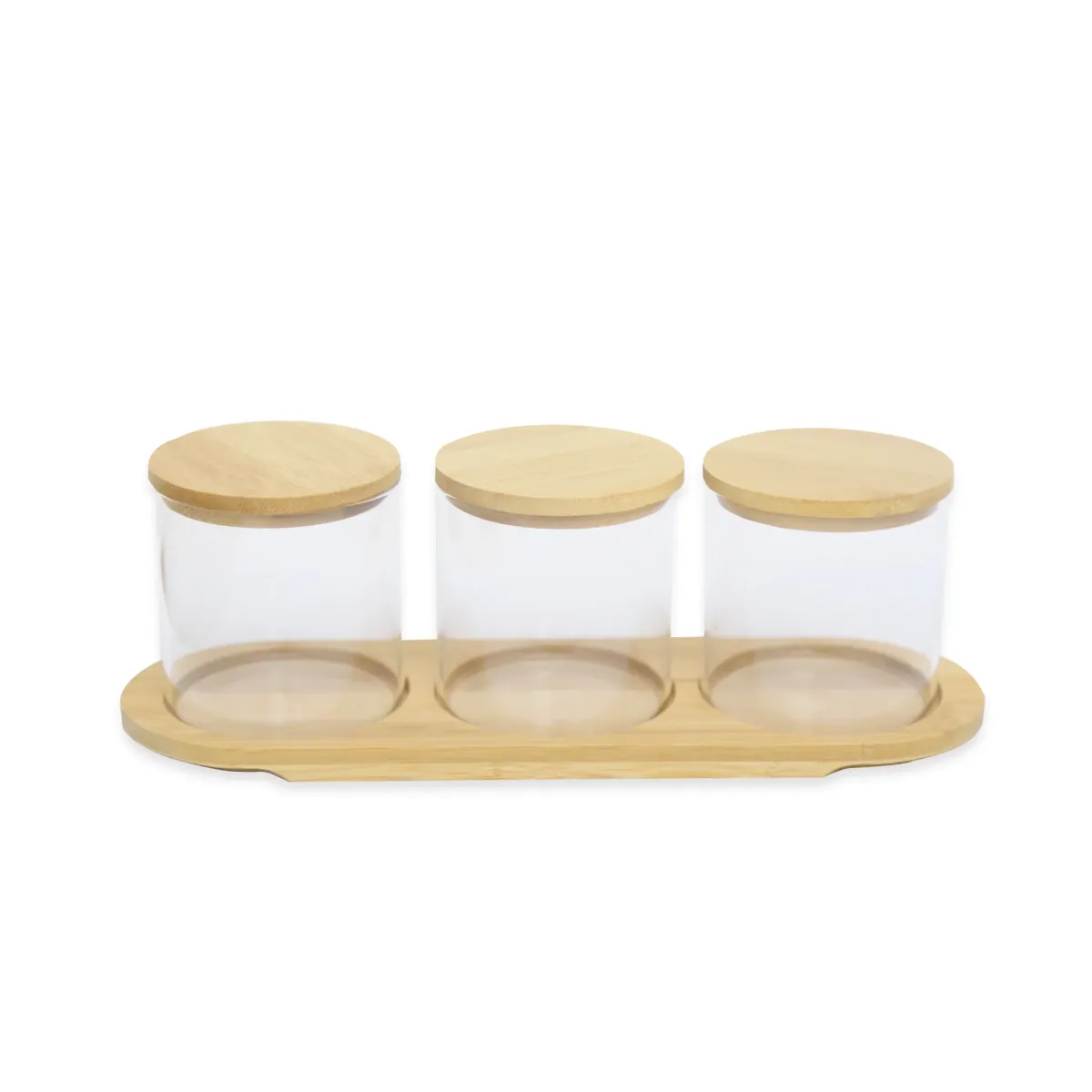 Glass Jar With Wooden Lid & Tray