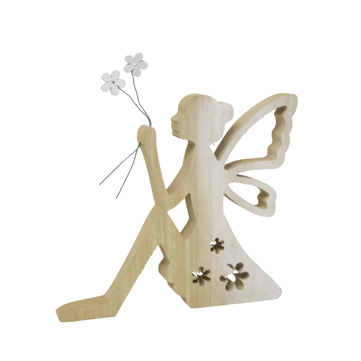 White Sitting Angel Wooden Decoration