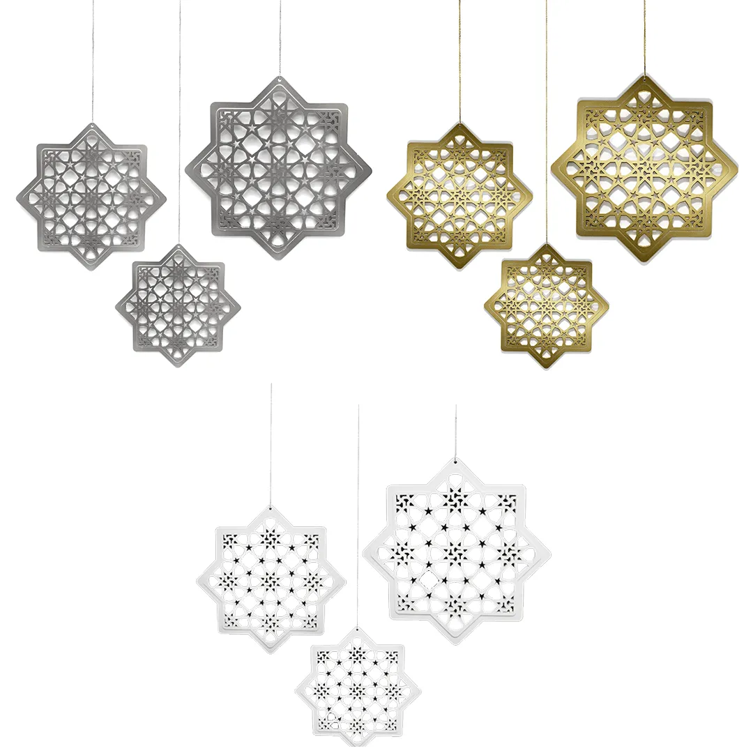 Stellar Elegance: Wood Chain Hang Octagram Stars for Ramadan Decoratives