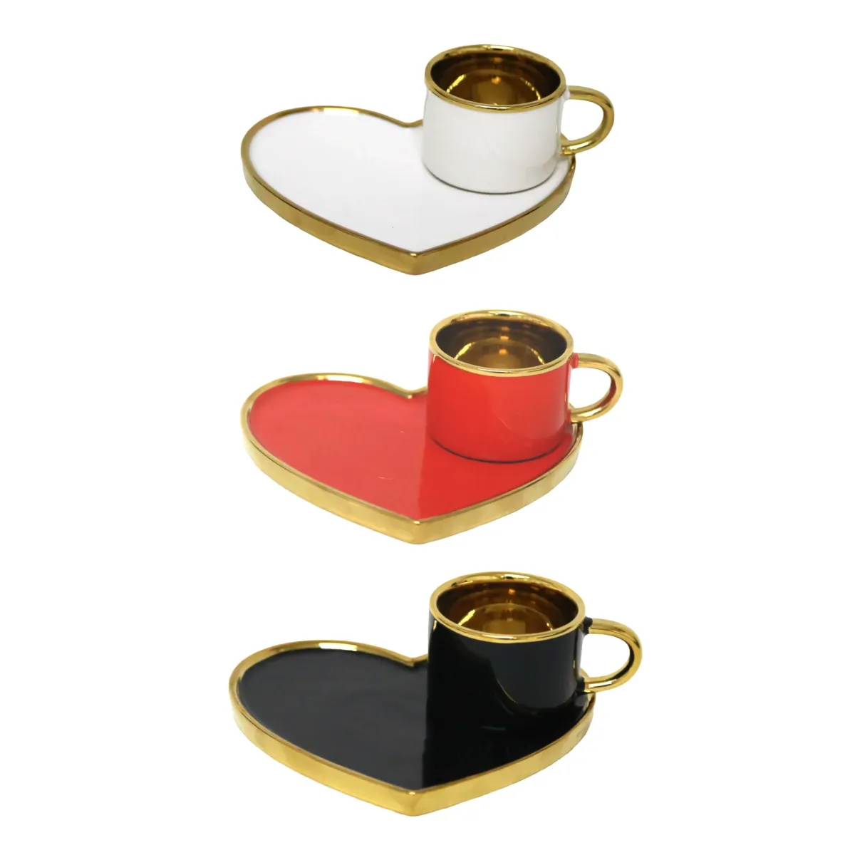 Gold Rim Coffee Cup & Heart Shape Plate