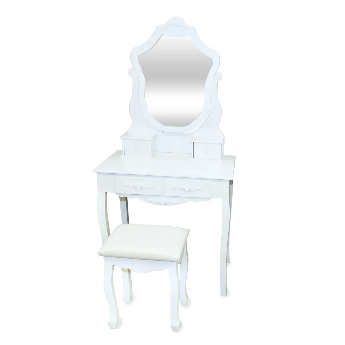 Wooden Mirror Dressing Table with Chair | Solid Wood Vanity Set