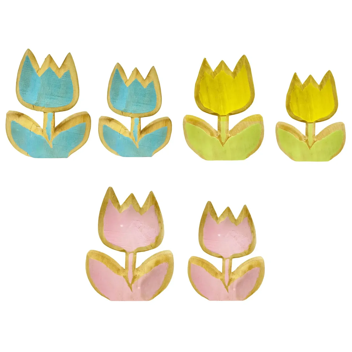Wooden Tulip with Two Leaves Decoration
