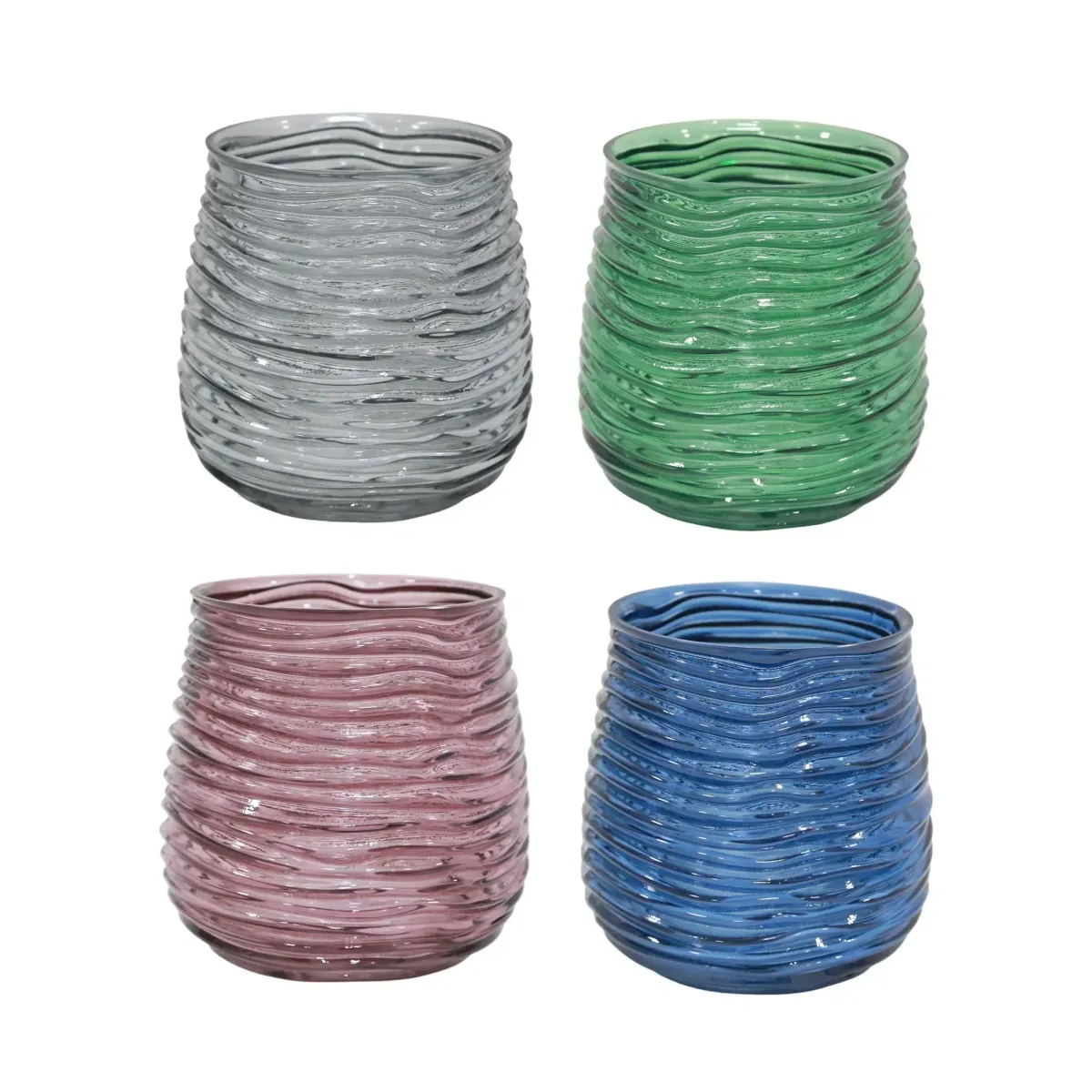 Horizontal Wavy Ribbed Glass Vase – 17×17×18 cm