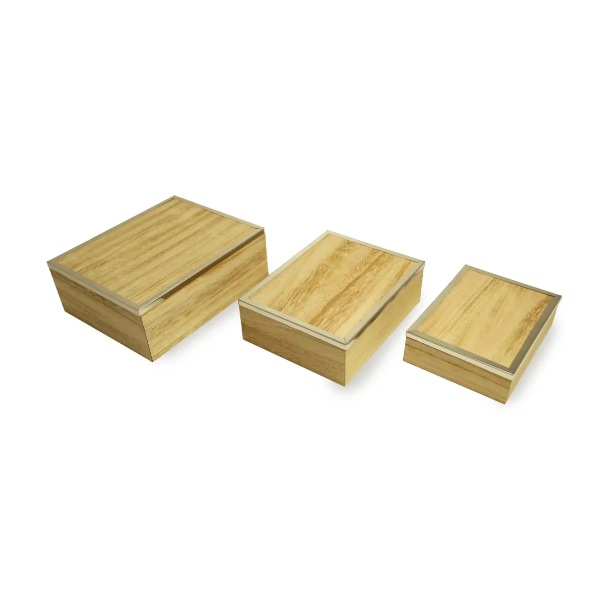 Wooden Rectangle Box With Steel Rimmed Cover