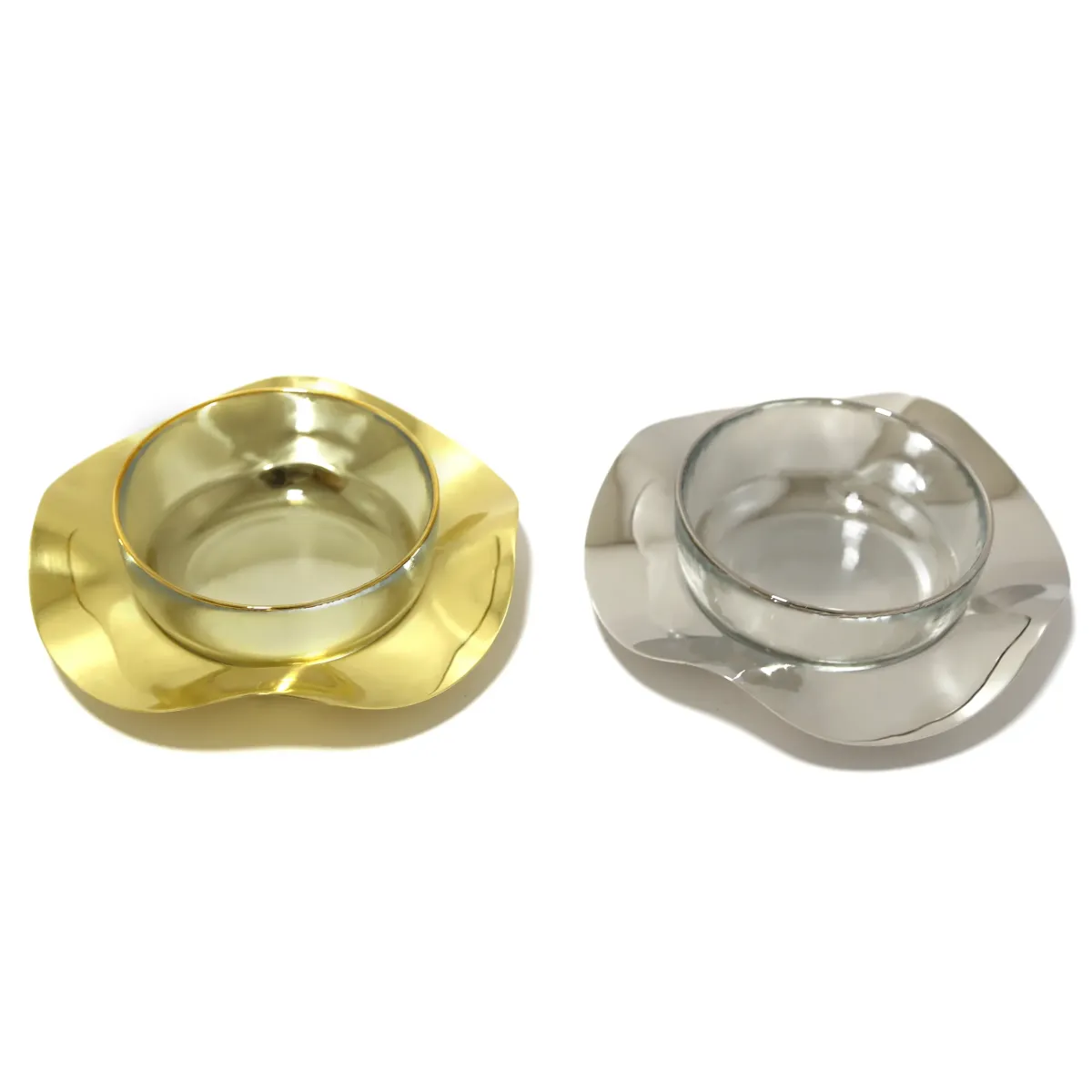Wavy Coaster Set with Rimmed Glass Bowl
