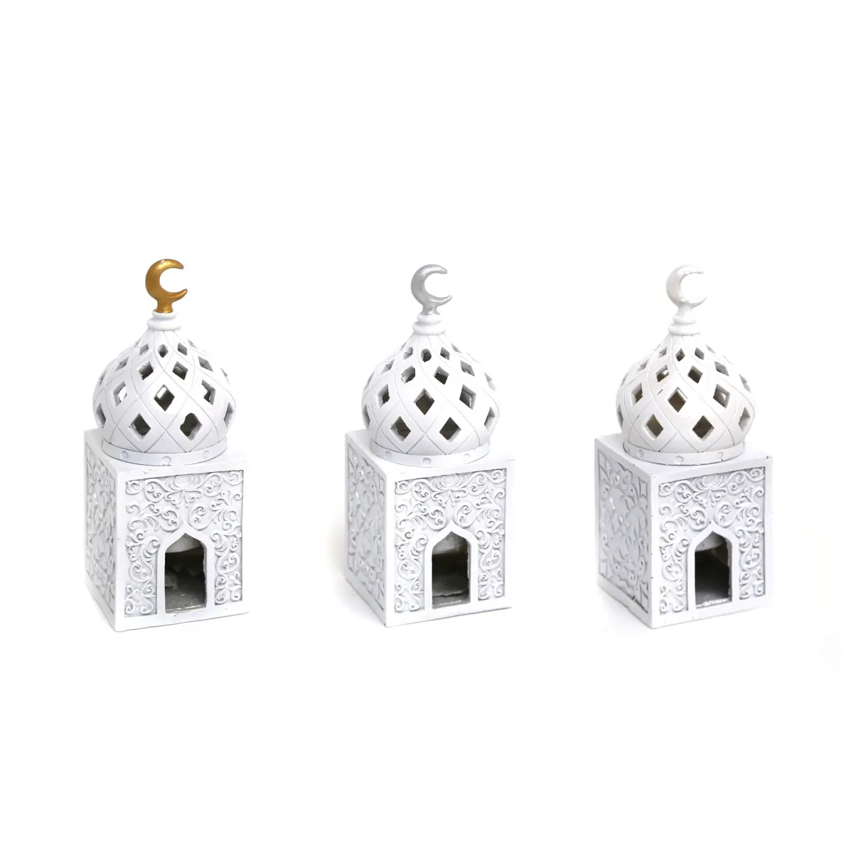 White Arabesque Ceramic Mosque Burner with Moon – Elegant Ramadan Decoratives & Aroma Diffuser