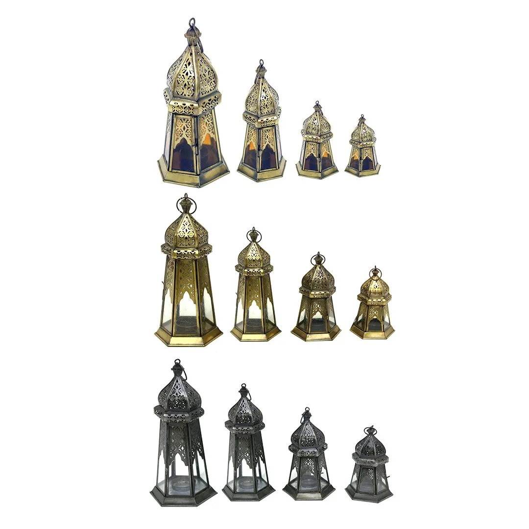 Elegant Ramadan Hexagon Metal & Glass Lantern Collection