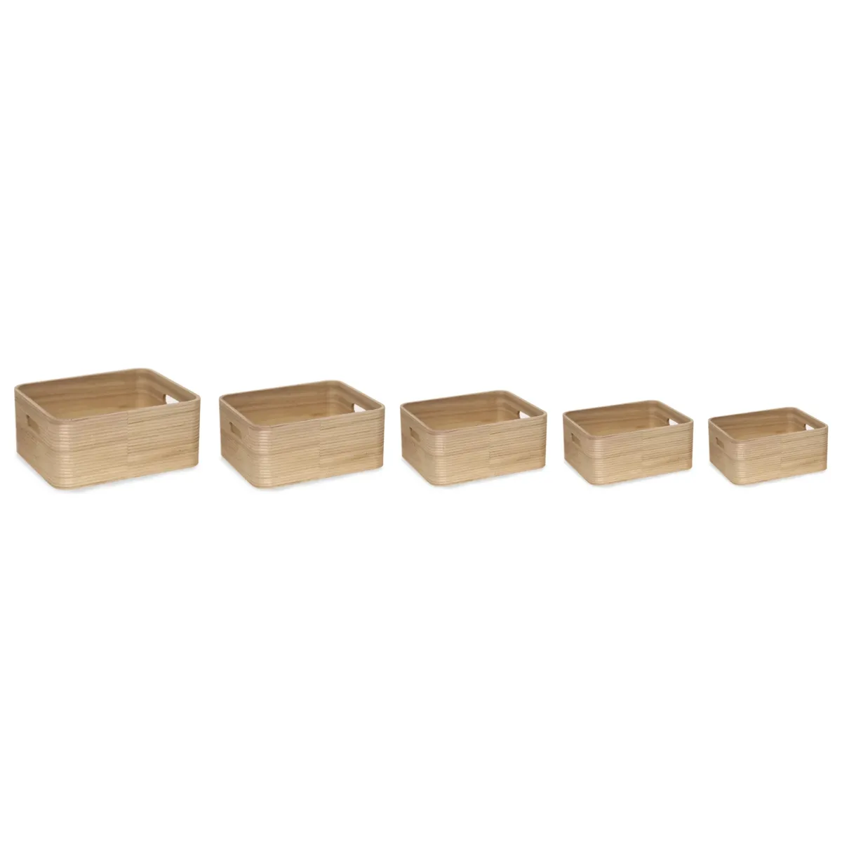 Rectangle Natural Wood Tray Horizontal Embossed Pattern Line With Handle
