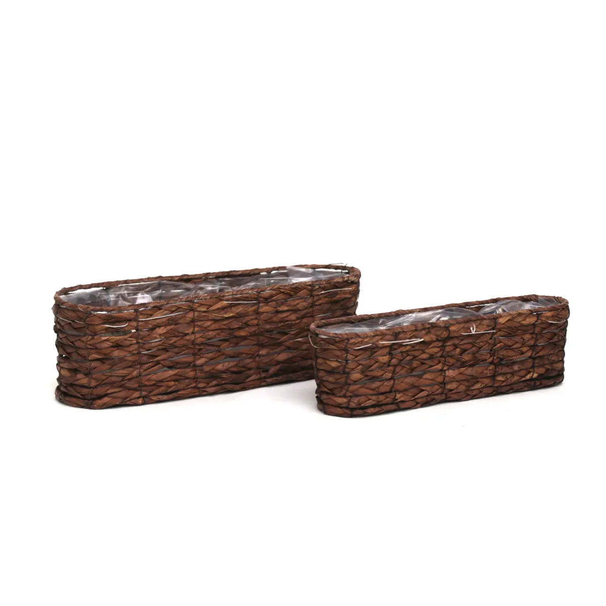 Oval Brown Willow Basket With Wooden Base