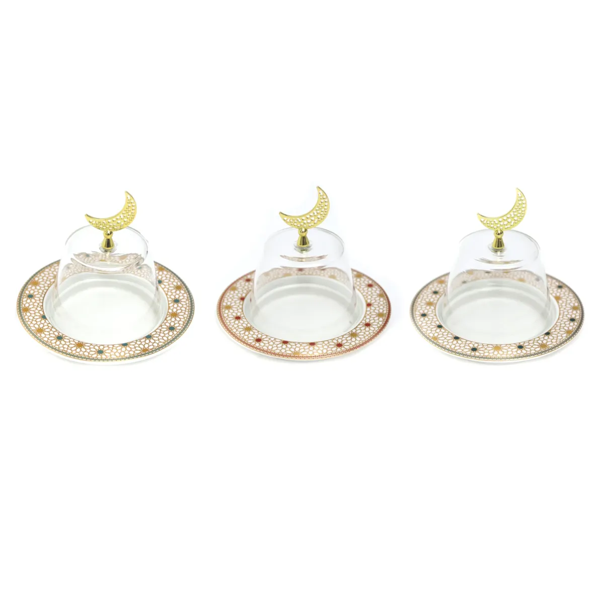 Lunar Elegance: Decorative Glass Plates with Metal Moon Handle for Ramadan