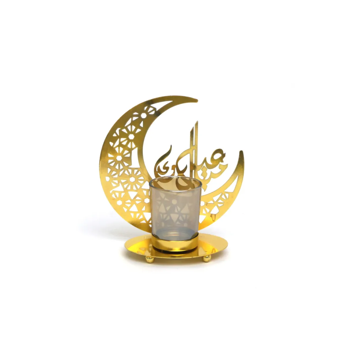 Gold Crescent Eid Mubarak Candle Holder – Islamic Festive Decor, Eid al-Fitr & Eid al-Adha Celebration Centerpiece, Elegant Home Decor